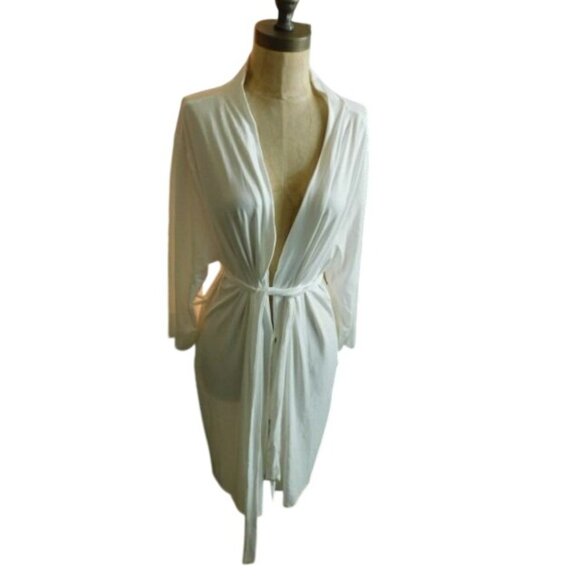 Moon Night Other - Moon Night Size 1X Plus Size White Soft Tie Belted 3/4 Sleeve Robe NWT